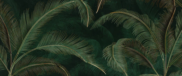 Green Exotic Palm Leaves Wallpaper, Dark Luxury Art Background Mural, Oversized Custom Size Wall Art, Non-Woven, Non-Adhesive, Modern Wall Paper, Removable