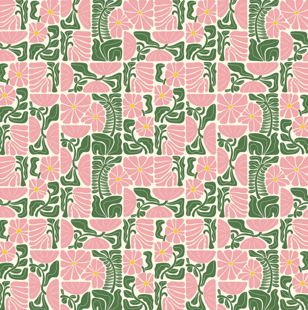 Abstract Geometric Floral Wallpaper, Seamless Pattern Mural, Oversized Custom Size Wall Art, Non-Woven, Non-Adhesive, Modern Wall Paper, Removable