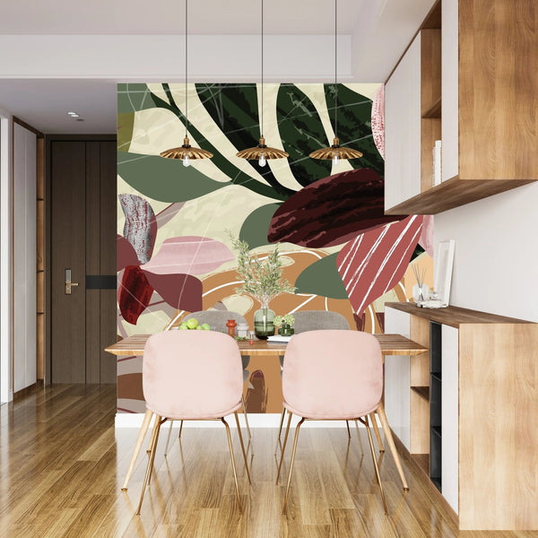 Abstract Botanical Wallpaper, Leaves Mural, Oversized Custom Size Wall Art, Non - Woven, Non - Adhesive, Modern Wall Paper, Removable - Adawall Wallpaper - Registered Trade Accounts Only, Wallpaper Wholesale Account - W77746 - Adawall Wholesale - Wallpaper Wholesaler
