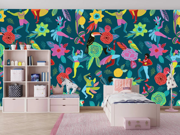 Abstract Colorful People Wallpaper, Seamless Pattern Mural, Oversized Custom Size Wall Art, Non - Woven, Non - Adhesive, Modern Wall Paper, Removable - Adawall Wallpaper - Registered Trade Accounts Only, Wallpaper Wholesale Account - W78023 - Adawall Wholesale - Wallpaper Wholesaler
