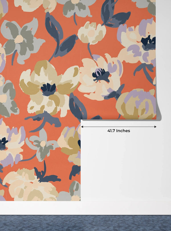 Abstract Floral, Orange Background Wallpaper, Seamless Pattern Mural, Oversized Custom Size Wall Art, Non - Woven, Non - Adhesive, Modern Wall Paper, Removable - Adawall Wallpaper - Registered Trade Accounts Only, Wallpaper Wholesale Account - W78084 - Adawall Wholesale - Wallpaper Wholesaler