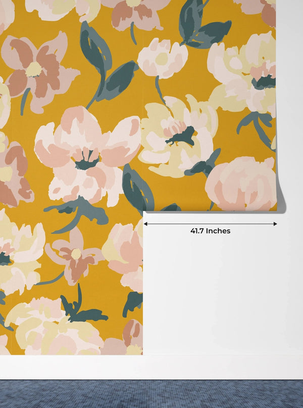 Abstract Floral, Yellow Background Wallpaper, Seamless Pattern Mural, Oversized Custom Size Wall Art, Non - Woven, Non - Adhesive, Modern Wall Paper, Removable - Adawall Wallpaper - Registered Trade Accounts Only, Wallpaper Wholesale Account - W78082 - Adawall Wholesale - Wallpaper Wholesaler