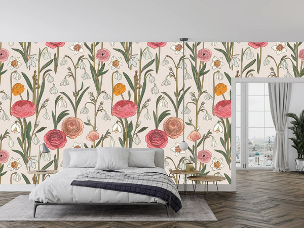 Abstract Handmade Floral Wallpaper, Seamless Pattern Mural, Oversized Custom Size Wall Art, Non - Woven, Non - Adhesive, Modern Wall Paper, Removable - Adawall Wallpaper - Registered Trade Accounts Only, Wallpaper Wholesale Account - W78011 - Adawall Wholesale - Wallpaper Wholesaler