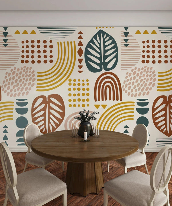 Abstract Leaves and Geometric Shapes Wallpaper, Seamless Pattern Mural, Oversized Custom Size Wall Art, Non - Woven, Non - Adhesive, Modern Wall Paper, Removable - Adawall Wallpaper - Registered Trade Accounts Only, Wallpaper Wholesale Account - W78065 - Adawall Wholesale - Wallpaper Wholesaler