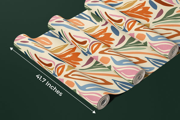 Abstract Shapes and Flowers Wallpaper, Colorful Mural, Oversized Custom Size Wall Art, Non - Woven, Non - Adhesive, Modern Wall Paper, Removable - Adawall Wallpaper - Registered Trade Accounts Only, Wallpaper Wholesale Account - W77555 - Adawall Wholesale - Wallpaper Wholesaler