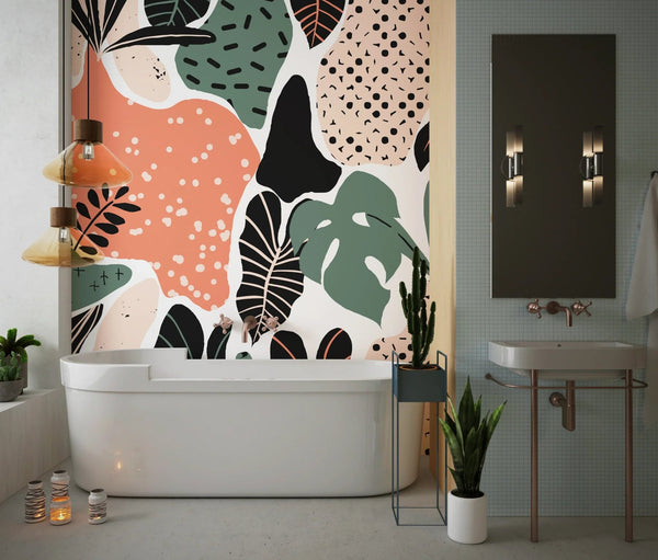 Abstract Shapes, Plants Wallpaper, Seamless Pattern Mural, Oversized Custom Size Wall Art, Non - Woven, Non - Adhesive, Modern Wall Paper, Removable - Adawall Wallpaper - Registered Trade Accounts Only, Wallpaper Wholesale Account - W77730 - Adawall Wholesale - Wallpaper Wholesaler