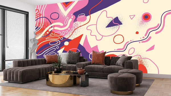Abstract Shapes Wallpaper, Purple and Pink Mural, Oversized Custom Size Wall Art, Non - Woven, Non - Adhesive, Modern Wall Paper, Removable - Adawall Wallpaper - Registered Trade Accounts Only, Wallpaper Wholesale Account - W77621 - Adawall Wholesale - Wallpaper Wholesaler