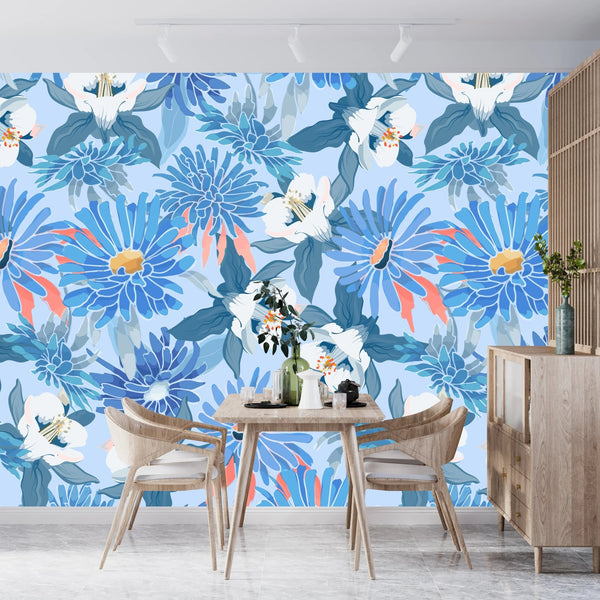 Art Blue Floral Wallpaper, Seamless Pattern Mural, Oversized Custom Size Wall Art, Non - Woven, Non - Adhesive, Modern Wall Paper, Removable - Adawall Wallpaper - Registered Trade Accounts Only, Wallpaper Wholesale Account - W78013 - Adawall Wholesale - Wallpaper Wholesaler