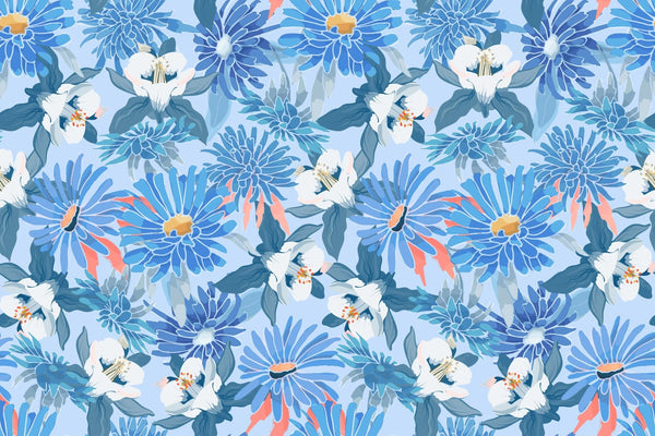 Art Blue Floral Wallpaper, Seamless Pattern Mural, Oversized Custom Size Wall Art, Non - Woven, Non - Adhesive, Modern Wall Paper, Removable - Adawall Wallpaper - Registered Trade Accounts Only, Wallpaper Wholesale Account - W78013 - Adawall Wholesale - Wallpaper Wholesaler