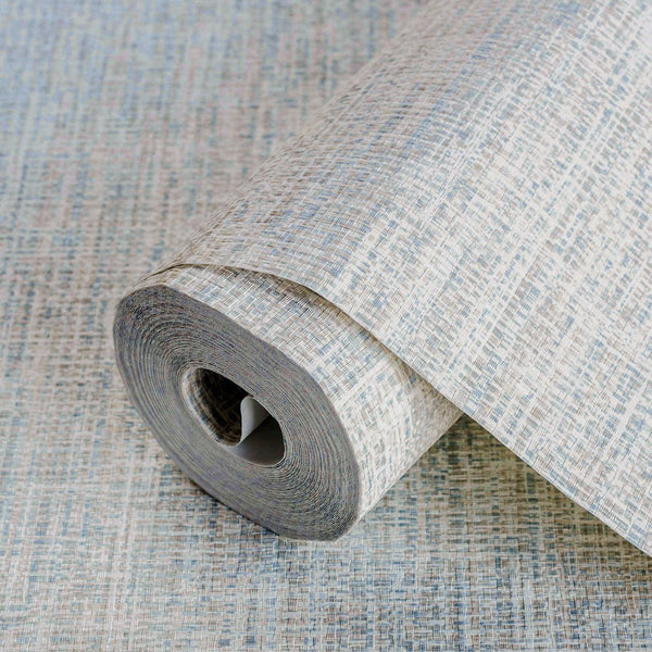 Basket Weave Woven Textile Wallpaper, Cream, Light Blue Realistic 3D Textured Fabric Linen Multi-Color Wallcovering - Walloro High End Wallcoverings & More