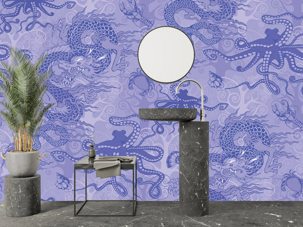 Toile de Jou, Purple Wallpaper, Seamless Pattern Mural, Oversized Custom Size Wall Art, Non-Woven, Non-Adhesive, Modern Wall Paper, Removable