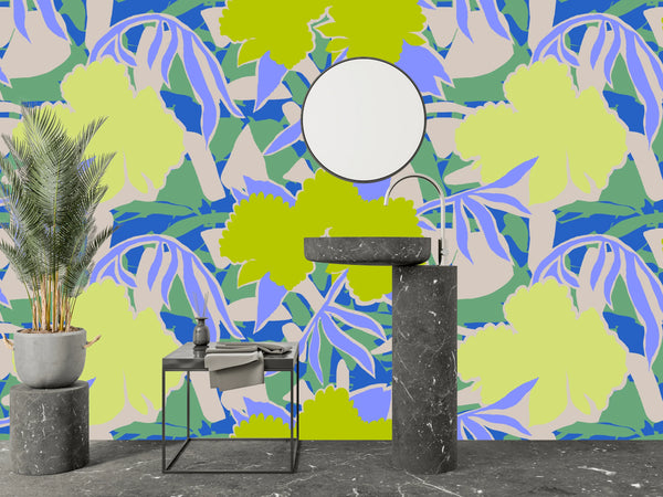 Abstract Dynamic Flowers Wallpaper, Seamless Pattern Mural, Oversized Custom Size Wall Art, Non-Woven, Non-Adhesive, Modern Wall Paper, Removable