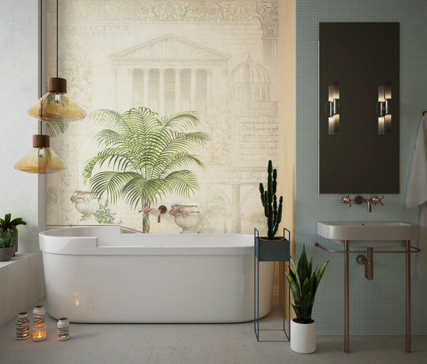 Tropics Wallpaper, Architecture Mural, Oversized Custom Size Wall Art, Non-Woven, Non-Adhesive, Modern Wall Paper, Removable