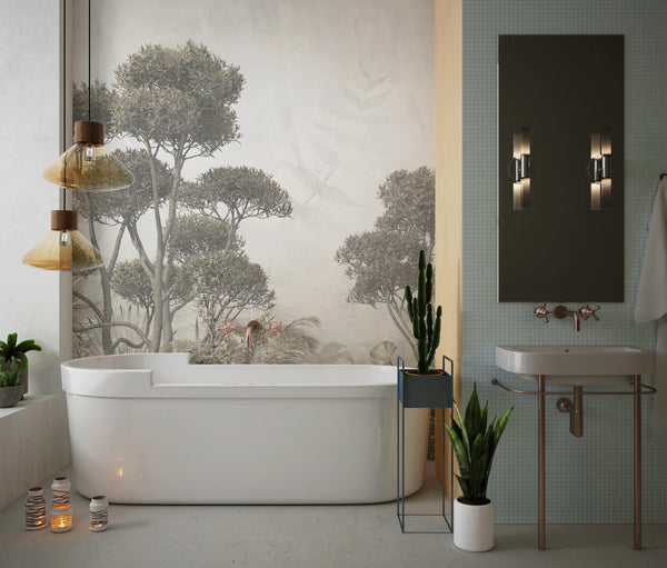 Tropical Trees Wallpaper, Foggy Forest Mural, Oversized Custom Size Wall Art, Non-Woven, Non-Adhesive, Modern Wall Paper, Removable