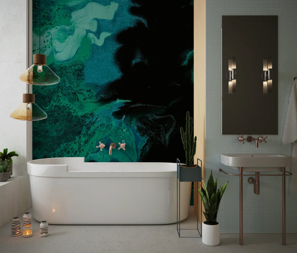 Dark Green Marble Wallpaper, Black Abstract Mural, Oversized Custom Size Wall Art, Non-Woven, Non-Adhesive, Modern Wall Paper, Removable