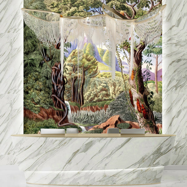 Botanical Wallpaper, Colorful Jungle Scene Mural, Oversized Custom Size Wall Art, Non-Woven, Non-Adhesive, Modern Wall Paper, Removable