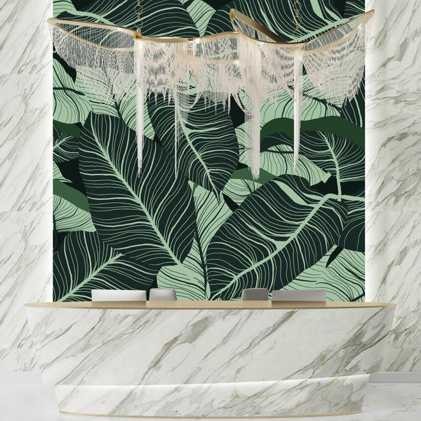 Luxury Nature Wallpaper, Green Leaves Mural, Oversized Custom Size Wall Art, Non-Woven, Non-Adhesive, Modern Wall Paper, Removable