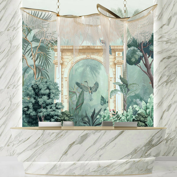 Mughal Garden Wallpaper, Traditional Mural, Oversized Custom Size Wall Art, Non-Woven, Non-Adhesive, Modern Wall Paper, Removable