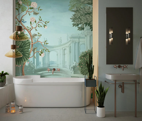 Ancient Roman Architecture Wallpaper,Botanic Mural, Oversized Custom Size Wall Art, Non-Woven, Non-Adhesive, Modern Wall Paper, Removable