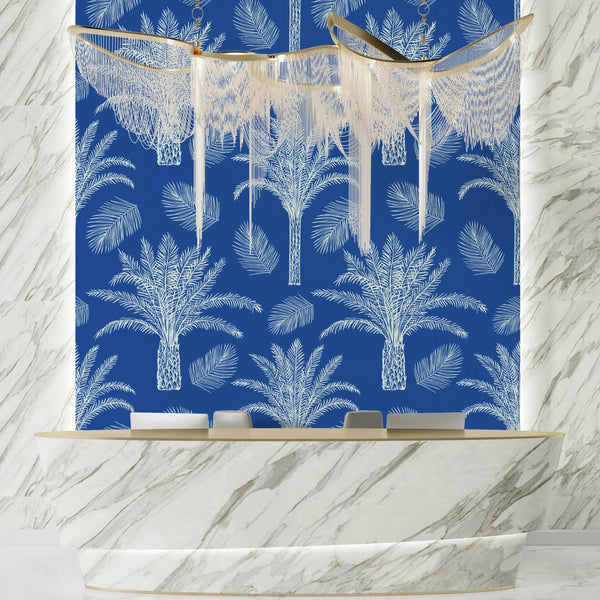 Palm Trees and Leaves Wallpaper, Seamless Pattern Mural, Oversized Custom Size Wall Art, Non-Woven, Non-Adhesive, Modern Wall Paper, Removable