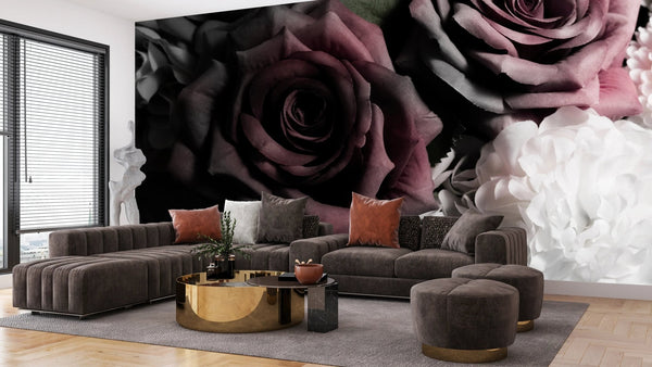 Beautiful Flowers Wallpaper, Dark Background Mural, Oversized Custom Size Wall Art, Non - Woven, Non - Adhesive, Modern Wall Paper, Removable - Adawall Wallpaper - Registered Trade Accounts Only, Wallpaper Wholesale Account - W77751 - Adawall Wholesale - Wallpaper Wholesaler