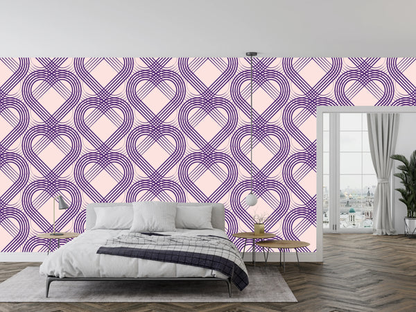 Purple Heart Wallpaper, Seamless Pattern Mural, Oversized Custom Size Wall Art, Non-Woven, Non-Adhesive, Modern Wall Paper, Removable