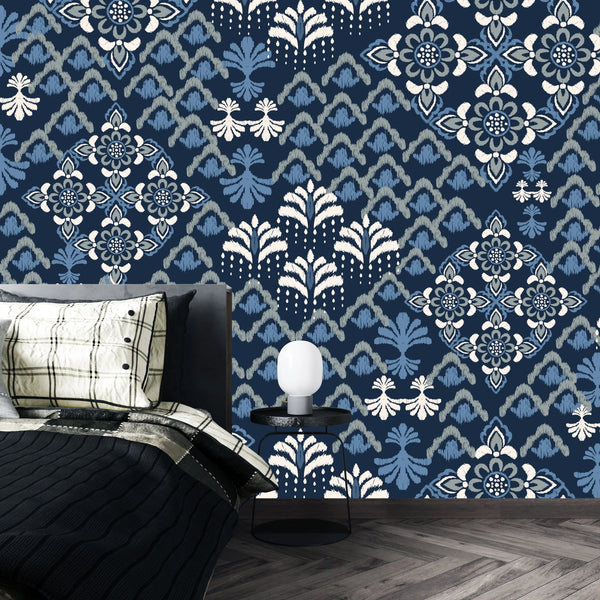 Floral Damask Wallpaper, Seamless Pattern Mural, Oversized Custom Size Wall Art, Non-Woven, Non-Adhesive, Modern Wall Paper, Removable