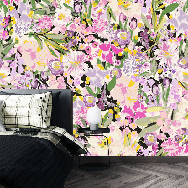 Abstract Floral Wallpaper, Seamless Pattern Mural, Oversized Custom Size Wall Art, Non-Woven, Non-Adhesive, Modern Wall Paper, Removable