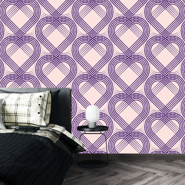 Purple Heart Wallpaper, Seamless Pattern Mural, Oversized Custom Size Wall Art, Non-Woven, Non-Adhesive, Modern Wall Paper, Removable