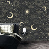 Celestial Pattern Wallpaper, Black Background Mural, Oversized Custom Size Wall Art, Non-Woven, Non-Adhesive, Modern Wall Paper, Removable