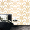 Gold Damask Wallpaper, Seamless Pattern Mural, Oversized Custom Size Wall Art, Non-Woven, Non-Adhesive, Modern Wall Paper, Removable