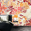 Floral Red and Yellow Wallpaper, Seamless Pattern Mural, Oversized Custom Size Wall Art, Non-Woven, Non-Adhesive, Modern Wall Paper, Removable
