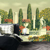Flower Beds Wallpaper, Terrace in the Park Mural, Oversized Custom Size Wall Art, Non-Woven, Non-Adhesive, Modern Wall Paper, Removable