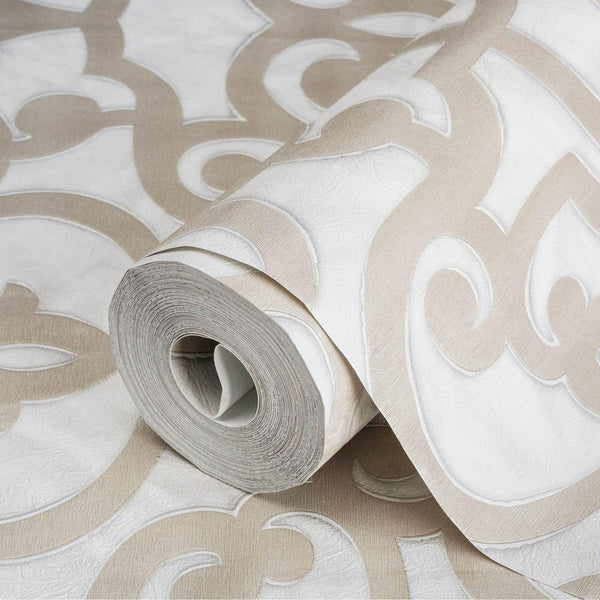 Beige Lace Trellis Wallpaper, Shiny Silver Gold Patterns Faded Colors Damask Design - Adawall Wallpaper - Registered Trade Accounts Only, Wallpaper Wholesale Account - 7810-2 - Adawall Wholesale - Wallpaper Wholesaler