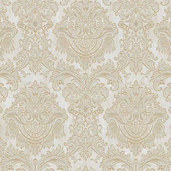 Beige Rich Baroque Damask Wallpaper Deep Embossed Shimmering Vintage Design - Walloro High End Wallcoverings & More