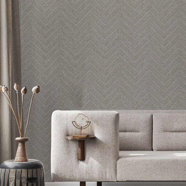 Beige Shiny Chevron Wallpaper, Deep Embossed Luxury Shimmering Geometric Pattern Wall Paper - Walloro High End Wallcoverings & More