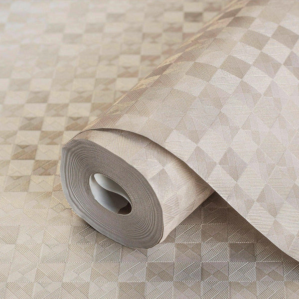 Beige Solid Color Square Pattern Wallpaper, 3D Embossed Glossy Sleek Checkered Geometric Wall Paper - Adawall Wallpaper - Registered Trade Accounts Only, Wallpaper Wholesale Account - 1103-4 - Adawall Wholesale - Wallpaper Wholesaler
