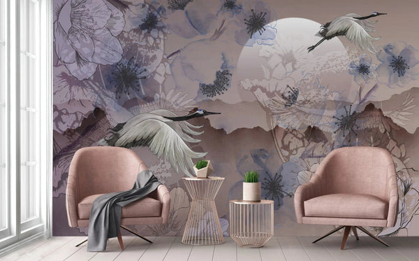 Birds Scene Wall Mural, Botanical Tropical Wallpaper, Nature, Customized Wall Mural, Durable, Non - Woven Wall Paper, Non - Adhesive, Removable - Adawall Wallpaper - Registered Trade Accounts Only, Wallpaper Wholesale Account - A304-2 - Adawall Wholesale - Wallpaper Wholesaler