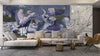 Birds Wallpaper, Lotus and Blue Background Mural, Oversized Custom Size Wall Art, Non - Woven, Non - Adhesive, Modern Wall Paper, Removable - Adawall Wallpaper - Registered Trade Accounts Only, Wallpaper Wholesale Account - W77502 - Adawall Wholesale - Wallpaper Wholesaler
