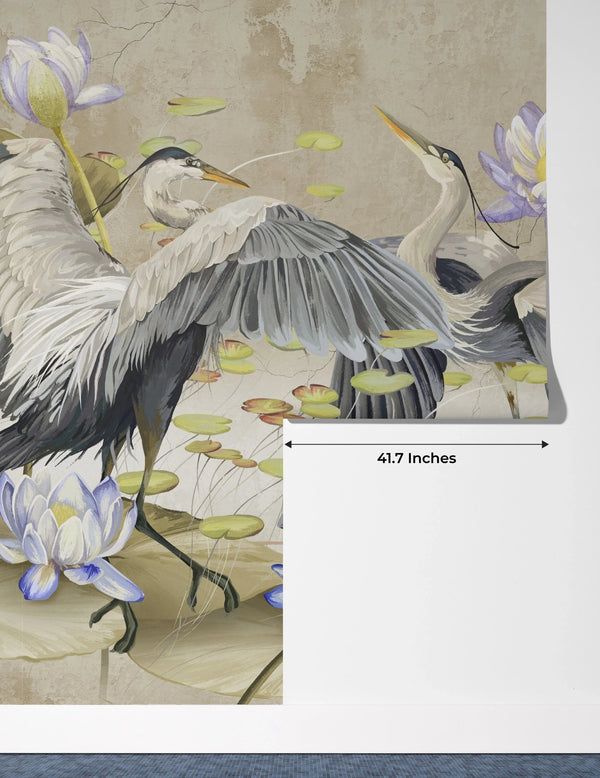 Birds Wallpaper, Lotus Mural, Oversized Custom Size Wall Art, Non - Woven, Non - Adhesive, Modern Wall Paper, Removable - Adawall Wallpaper - Registered Trade Accounts Only, Wallpaper Wholesale Account - W77501 - Adawall Wholesale - Wallpaper Wholesaler