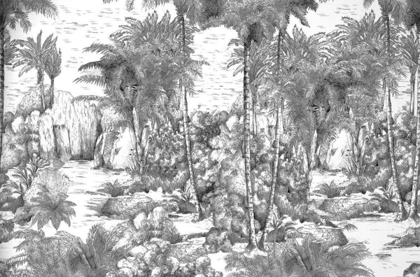 Black and White Palm Trees Drawing Wallpaper, Large Hand Drawn Wall Mural, Custom Size Wall Covering, Non - Woven, Non - Pasted, Washable, Removable - Adawall Wallpaper - Registered Trade Accounts Only, Wallpaper Wholesale Account - SE301-1 - Adawall Wholesale - Wallpaper Wholesaler