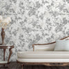 Black & White Elegant Chinoiserie Blossom Floral Wallpaper, Animal Print Birds Flowers Botanical Pattern - Adawall Wallpaper - Registered Trade Accounts Only, Wallpaper Wholesale Account - 9914-1 - Adawall Wholesale - Wallpaper Wholesaler