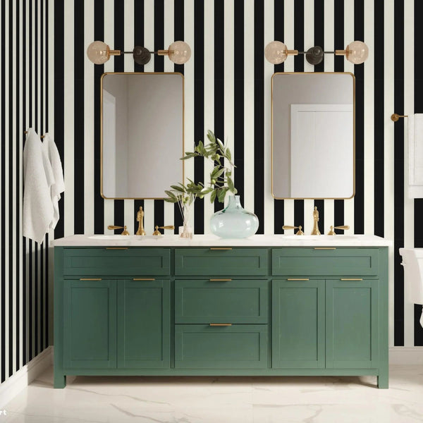 Black & White Timeless Bold Striped Wallpaper, Flocked Textured Velvet Feeling Thick Lines Wallcovering - Adawall Wallpaper - Registered Trade Accounts Only, Wallpaper Wholesale Account - 3704-8 - Adawall Wholesale - Wallpaper Wholesaler