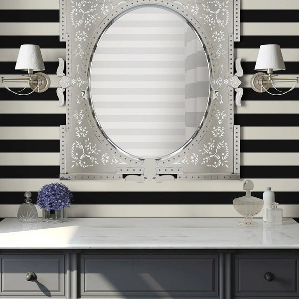 Black & White Timeless Bold Striped Wallpaper, Flocked Textured Velvet Feeling Thick Lines Wallcovering - Adawall Wallpaper - Registered Trade Accounts Only, Wallpaper Wholesale Account - 3704-8 - Adawall Wholesale - Wallpaper Wholesaler