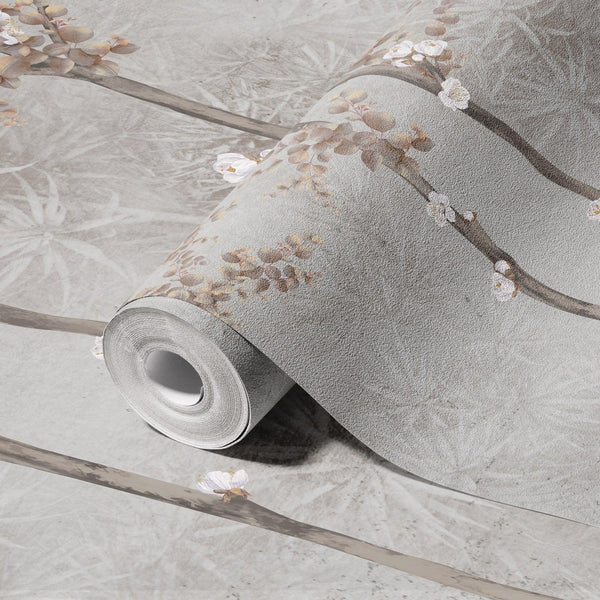 Bloom Flowers Wall Mural, Light Gray Floral Blossom Wallpaper, Oversized Nature Art Customized Wall Covering, Non - Woven, Non - Adhesive, Removable - Adawall Wallpaper - Registered Trade Accounts Only, Wallpaper Wholesale Account - SE311-3 - Adawall Wholesale - Wallpaper Wholesaler