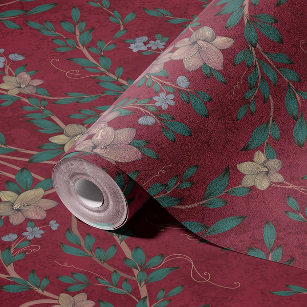 Blossom Chinoiserie Floral Wall Mural, Flower Bloom Red Wallpaper, Large Botanical Customized Wall Art, Non - Woven, Non - Adhesive, Removable - Adawall Wallpaper - Registered Trade Accounts Only, Wallpaper Wholesale Account - SE307-2 - Adawall Wholesale - Wallpaper Wholesaler