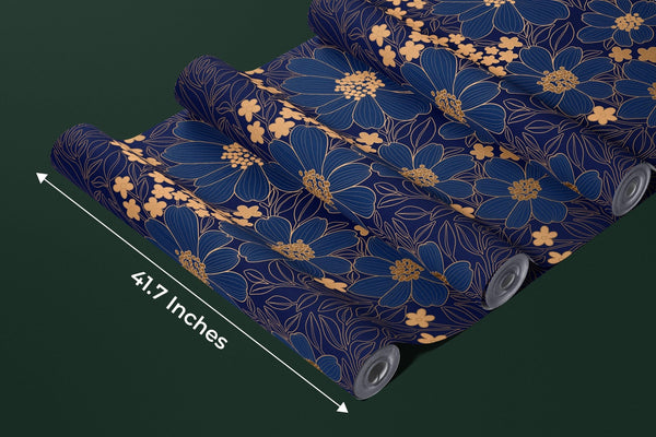 Blue and Gold Floral Wallpaper, Seamless Pattern Mural, Oversized Custom Size Wall Art, Non - Woven, Non - Adhesive, Modern Wall Paper, Removable - Adawall Wallpaper - Registered Trade Accounts Only, Wallpaper Wholesale Account - W77846 - Adawall Wholesale - Wallpaper Wholesaler