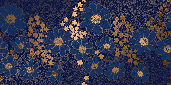 Blue and Gold Floral Wallpaper, Seamless Pattern Mural, Oversized Custom Size Wall Art, Non - Woven, Non - Adhesive, Modern Wall Paper, Removable - Adawall Wallpaper - Registered Trade Accounts Only, Wallpaper Wholesale Account - W77846 - Adawall Wholesale - Wallpaper Wholesaler