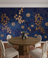 Blue and Gold Floral Wallpaper, Seamless Pattern Mural, Oversized Custom Size Wall Art, Non - Woven, Non - Adhesive, Modern Wall Paper, Removable - Adawall Wallpaper - Registered Trade Accounts Only, Wallpaper Wholesale Account - W77846 - Adawall Wholesale - Wallpaper Wholesaler