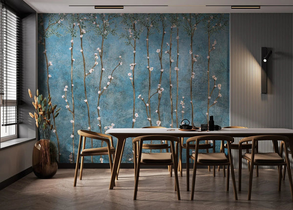 Blue Bloom Flowers Wall Mural, Floral Blossom Wallpaper, Oversized Nature Art Customized Wall Covering, Non - Woven, Non - Adhesive, Removable - Adawall Wallpaper - Registered Trade Accounts Only, Wallpaper Wholesale Account - SE311-1 - Adawall Wholesale - Wallpaper Wholesaler